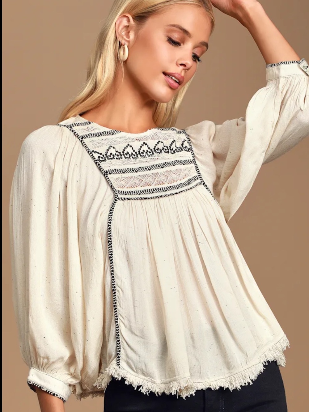 Free People Cyprus Avenue Ivory Embroidered Top Size Medium - Picture 7 of 14